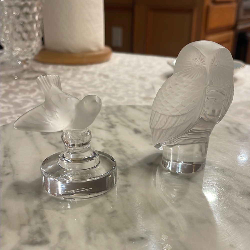 Vintage Lalique France Crystal Bird and Owl Figurines